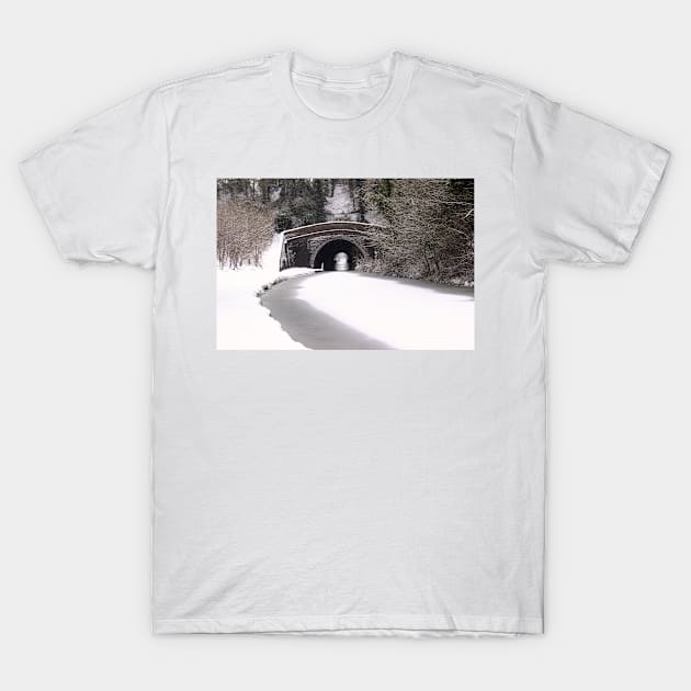 Snowing on the canal at Newbold T-Shirt by avrilharris